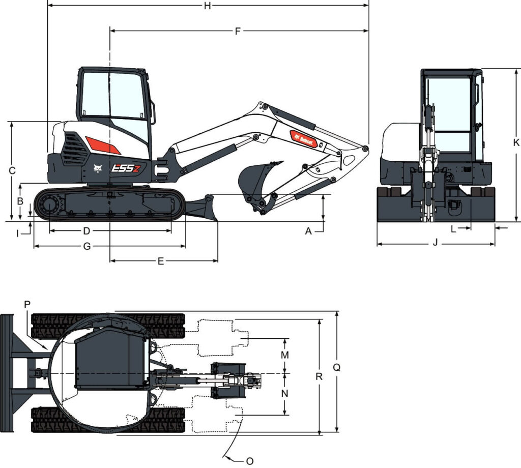 dimenzije mini bagra bobcat e55z